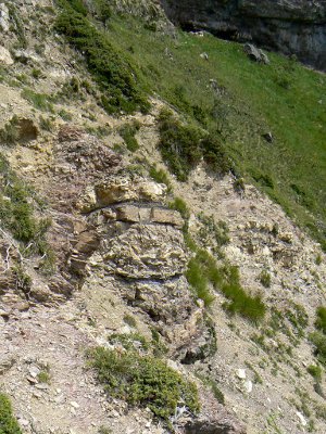 alternances de dolomie, argilite rouge et parfois verte